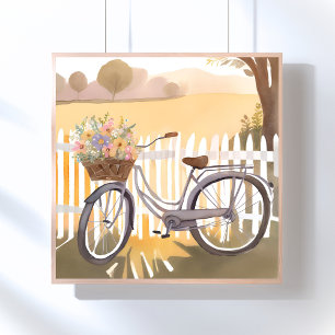 Flower Basket Bike Floral Watercolor Poster