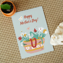 Flower Basket Happy Mothers Day text - light green