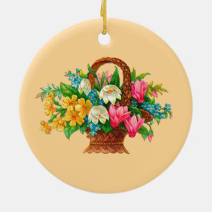 FLOWER BASKET VINTAGE DESIGN CERAMIC ORNAMENT