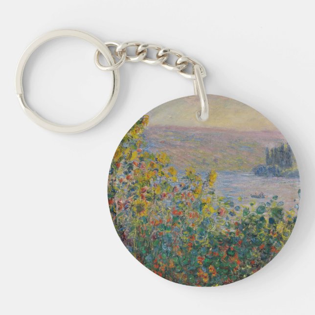 Flower Beds at Vétheuil, Impressionist Landscape Keychain (Front)