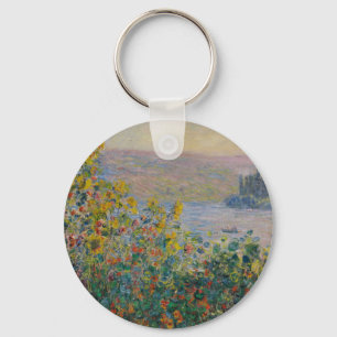 Flower Beds at Vétheuil, Impressionist Landscape Keychain