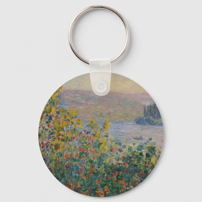 Flower Beds at Vétheuil, Impressionist Landscape Keychain (Front)