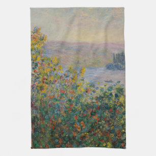Flower Beds at Vétheuil, Impressionist Landscape Kitchen Towel