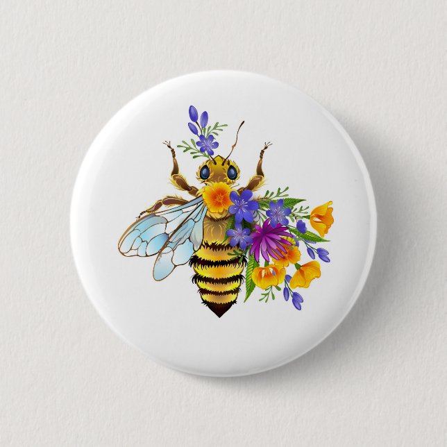 Flower bee with wild plants 2 inch round button (Front)