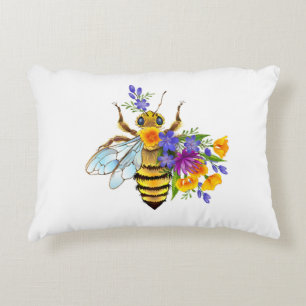 Flower bee with wild plants accent pillow