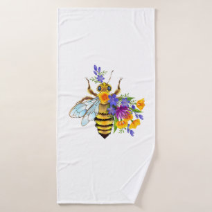 Flower bee with wild plants bath towel