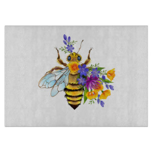 Flower bee with wild plants cutting board