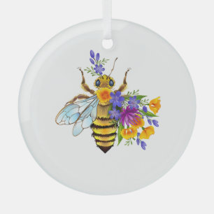 Flower bee with wild plants glass ornament