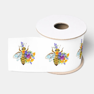 Flower bee with wild plants grosgrain ribbon
