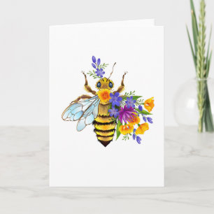 Flower bee with wild plants holiday card