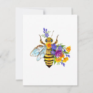 Flower bee with wild plants holiday card