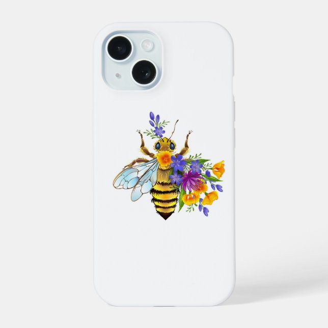 Flower bee with wild plants iPhone 15 case (Back)