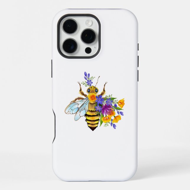 Flower bee with wild plants iPhone case (Back)