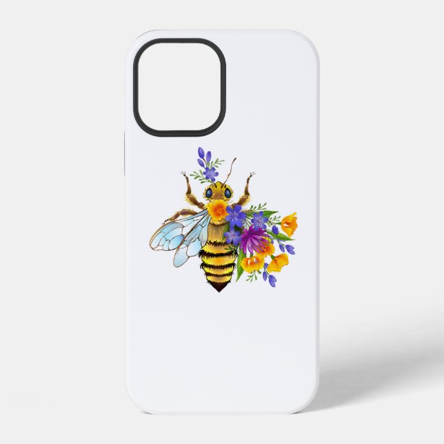 Flower bee with wild plants iPhone case (Back)