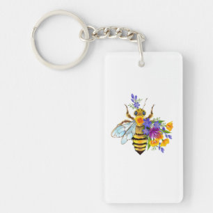 Flower bee with wild plants keychain