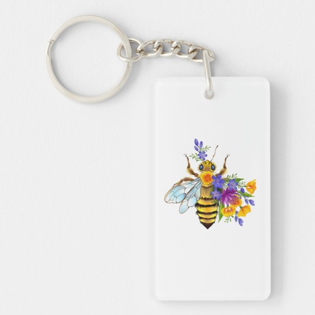 Flower bee with wild plants keychain (Front)