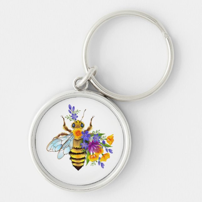 Flower bee with wild plants keychain (Front)