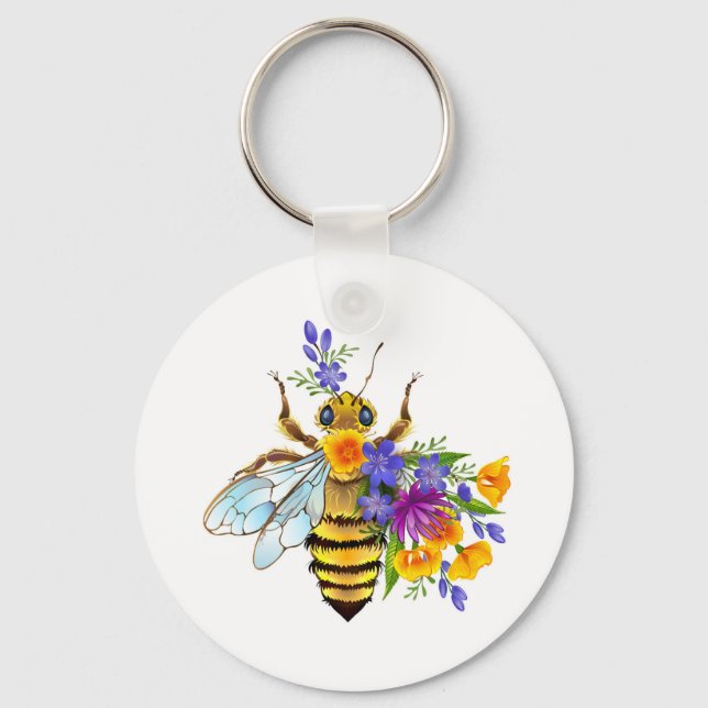 Flower bee with wild plants keychain (Front)