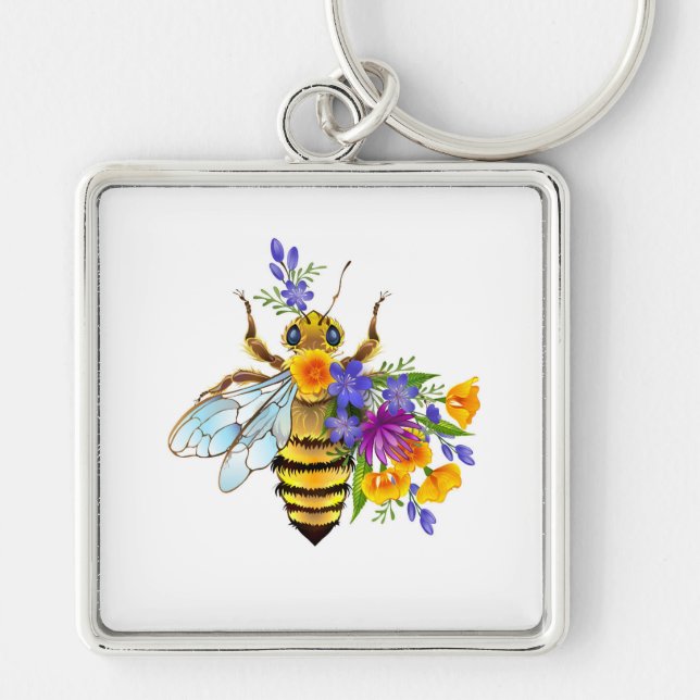 Flower bee with wild plants keychain (Front)