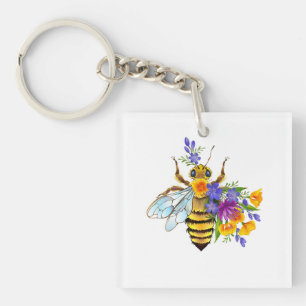 Flower bee with wild plants keychain