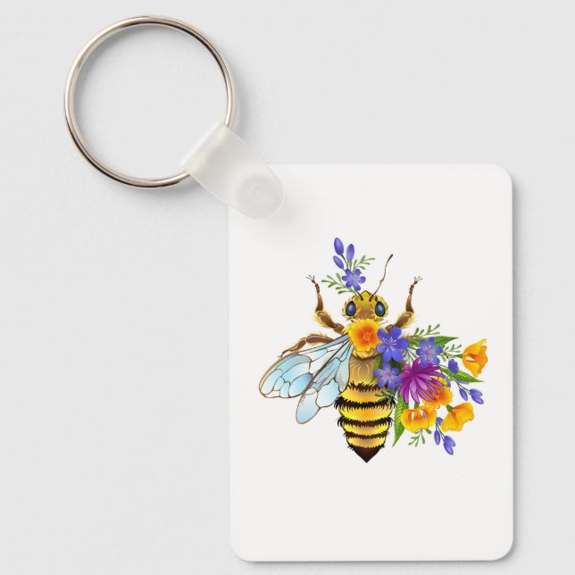 Flower bee with wild plants keychain (Front)