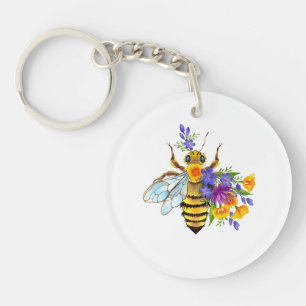 Flower bee with wild plants keychain