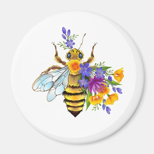 Flower bee with wild plants magnet (Front)