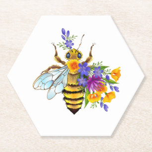 Flower bee with wild plants paper coaster