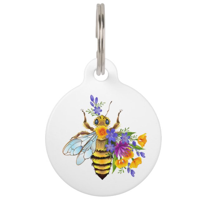 Flower bee with wild plants pet tag (Front)