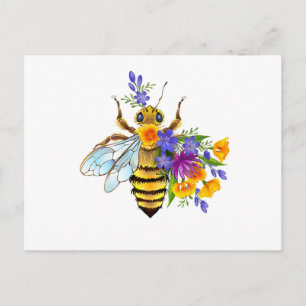 Flower bee with wild plants postcard