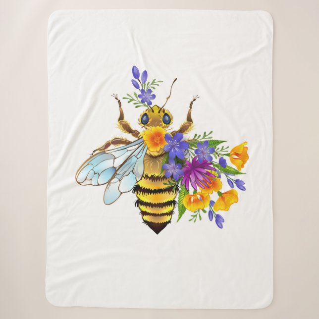 Flower bee with wild plants sherpa blanket (Front)