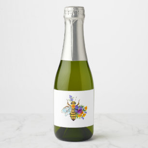 Flower bee with wild plants sparkling wine label