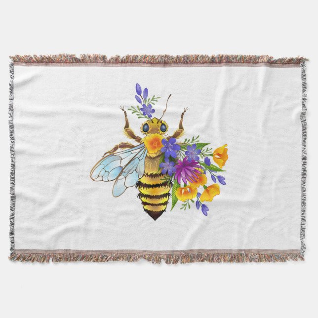 Flower bee with wild plants throw blanket (Front)