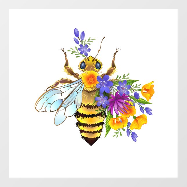 Flower bee with wild plants window cling (Sheet)