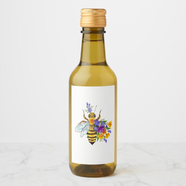 Flower bee with wild plants wine label (Front)