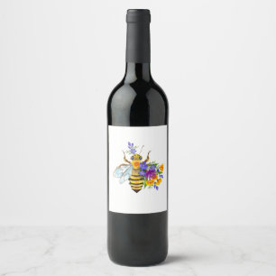 Flower bee with wild plants wine label