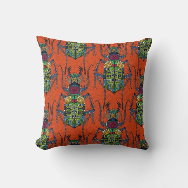 flower beetle orange throw pillow (Front)