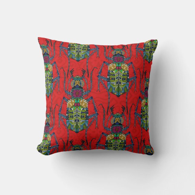 flower beetle red throw pillow (Front)