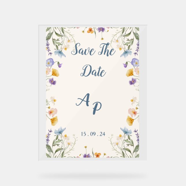Flower Beige Invitation For Wedding Acrylic Sign (Front)