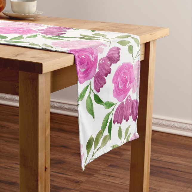 Flower Bells Watercolor Pattern Long Table Runner (In Situ)