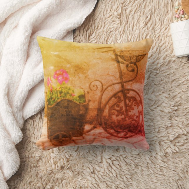 Flower Bicycle Abstract Grunge  Throw Pillow (Blanket)