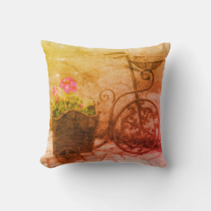 Flower Bicycle Abstract Grunge Throw Pillow