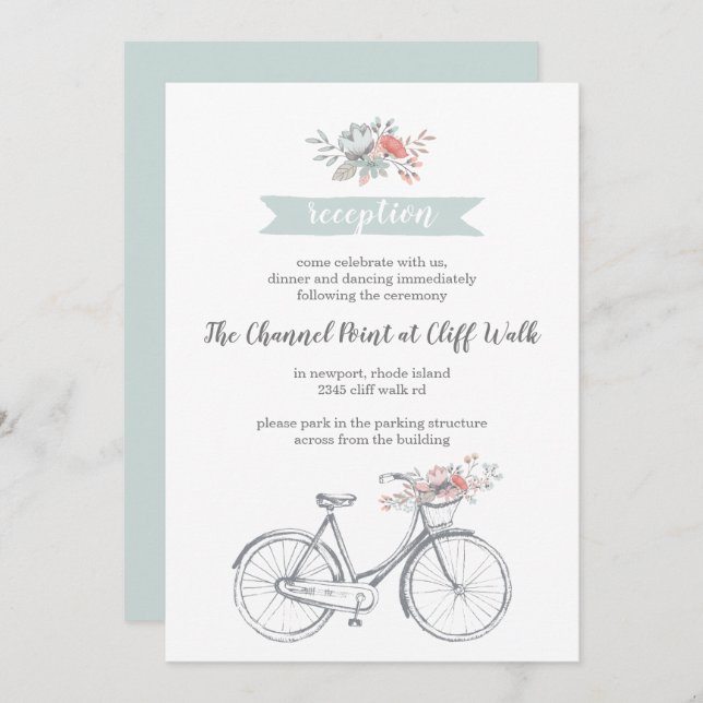 Flower Bicycle Spring Garden Wedding Reception Invitation (Front/Back)