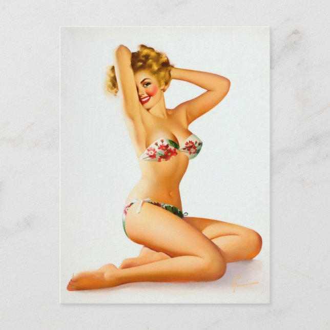 Flower bikini pin up postcard (Front)
