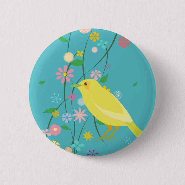 flower bird(blue) 2 inch round button (Front)
