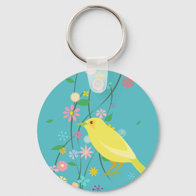 flower bird(blue) keychain (Front)