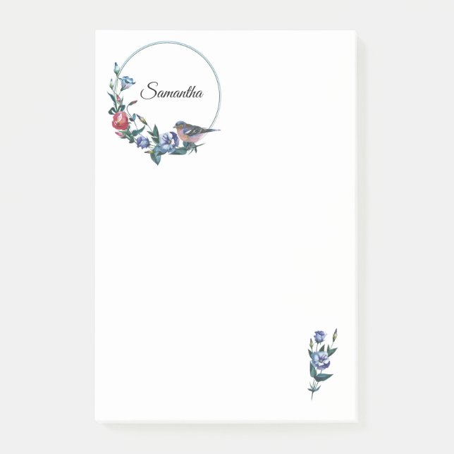 Flower Bird Personalized Post-it Notes (Front)