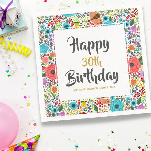 Flower Birthday Party Custom Name Age Floral Napkin