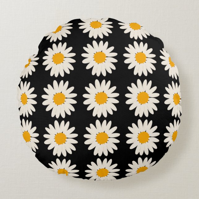 Flower Black Round Pillow (Front)