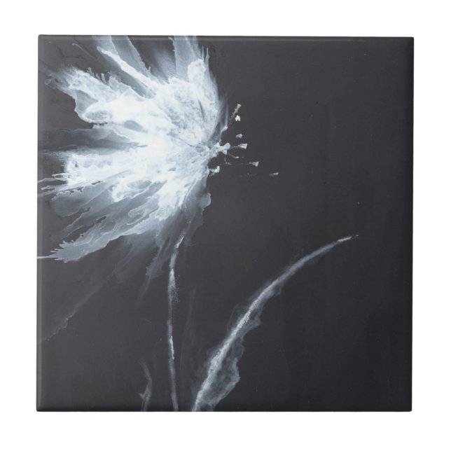 Flower Black White Minimalist Tile (Front)